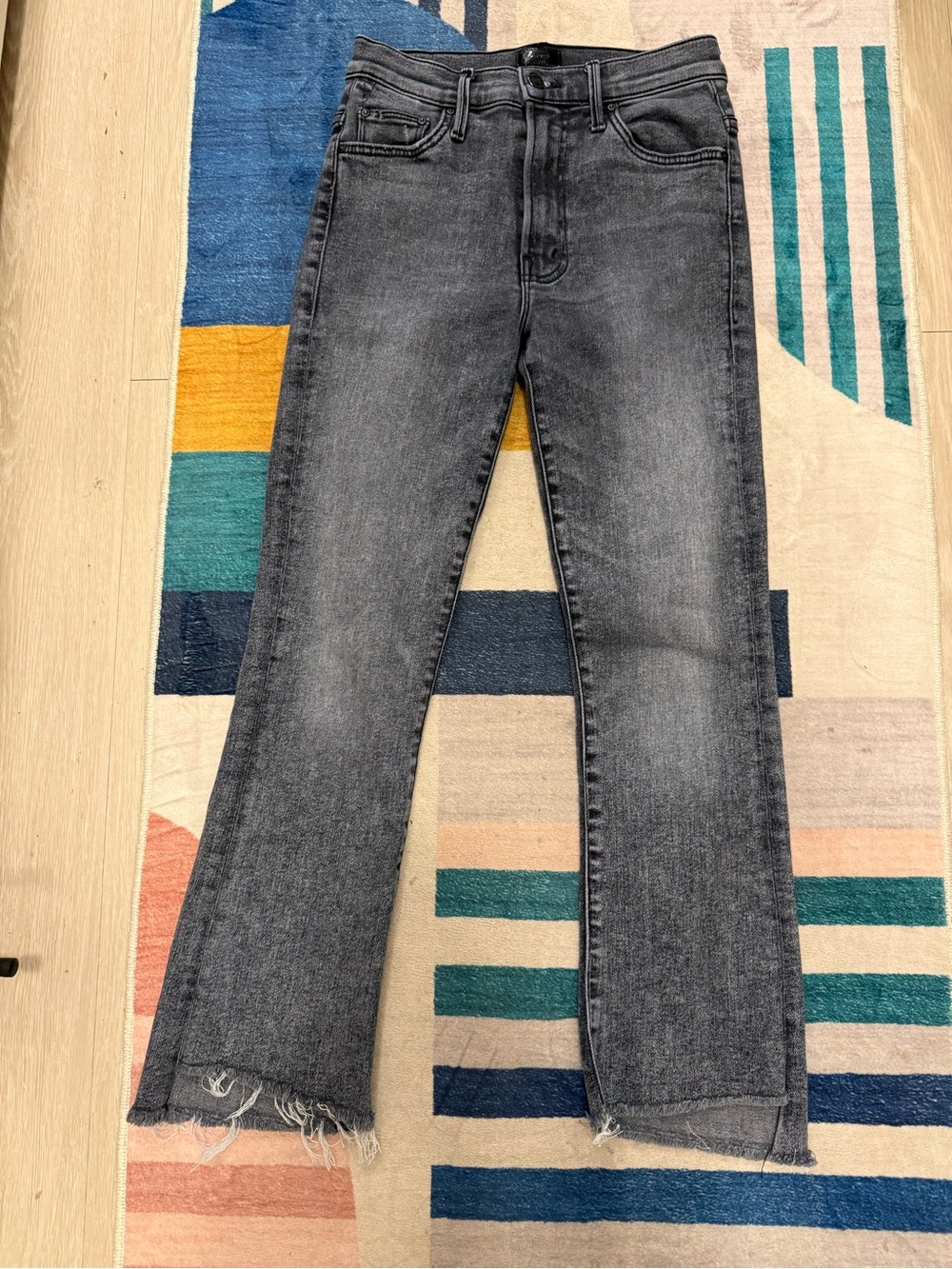 MOTHER Insider Crop Step Fray Bootcut Jeans Black Train Stops Wash Sz 26